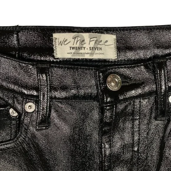 We the Free People Shiny Black Jeans, Size 27, Coated Faux Leather, Skinny - Picture 3 of 14